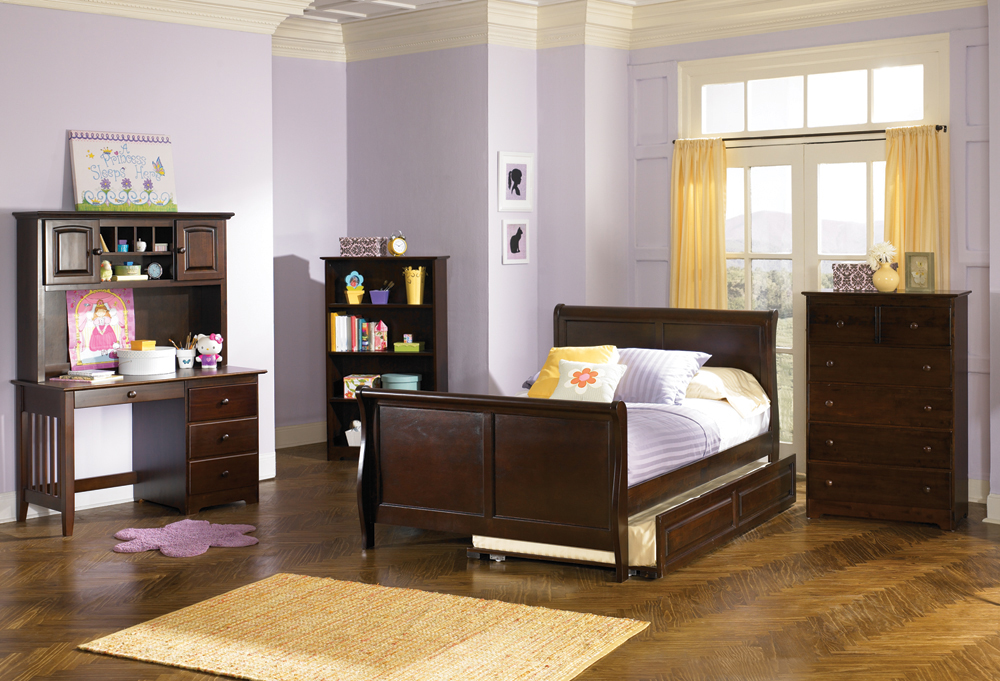 Atlantic Furniture Sleigh Bed Twin Size, Antique Walnut